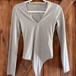 Abercrombie & Fitch Abercrombie Sparkly Bodysuit V-Neck Silver Long Sleeve Photo 0