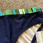 NEW NWT 24TH OCEAN Navy Blue Green Stripe High Waisted Waist Bikini Bottom Large Photo 2