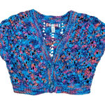 Urban Outfitters crop Crochet Knit Cardigan Top Blue Pink Orange Open Stitch M Photo 0