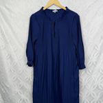 H by Halston Long Sleeve Bateau Ribbed Chiffon Navy Shift Dress Size XS Photo 2