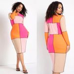 Eloquii New Anya Patchwork Colorblock Bodycon Dress in Pink & Orange Photo 1