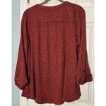 New Directions Maroon Heathered Long Sleeve Shirt Quarter Button Top, 3X Red Photo 4