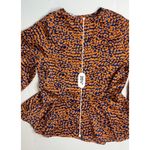 2/$35 Lulu's C173T Color Me Wild Cheetah Print Peplum Blouse SMALL Orange Retro Photo 7