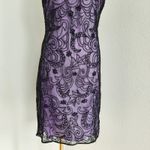 Vintage 90s Laurence Kazar Purple Black Beaded Sheath Dress Sleeveless Mini S Photo 2