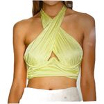 For Love & Lemons  Ranna Halter Crop Top in Yellow Size Medium NWT Photo 0