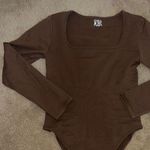 Amazon Brown Square Neck Long Sleeve Bodysuit Photo 0