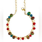 Stained glass and Crystal Beads Hand Wired Bracelet with Extender Chains Red Photo 2