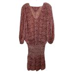 Ulla Johnson  Samira‎ Drop Waist Size 2 Silk Bordeaux Red Floral Sheer Smocked Photo 1