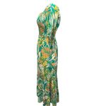 Betsey Johnson Green Hawaiian Tropical Palm Leaf Square Neck Smocked Midi Dress Photo 3