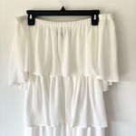 Off the Shoulder White Tiered Flowy Midi Dress Bridal Shower Wedding Maternity Size M Photo 1