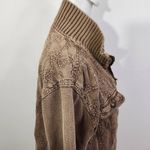 Denim & Co. Brown Bomber Sweater Jacket Size Medium Brown Zip Photo 5