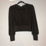 Boden Blouson Blouse Top Sweater Black Gold Sparkle Cropped Ribbed V Photo 3