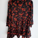 ZARA Floral Ruffle Collar Mini Dress Red Black Sz XL Photo 2