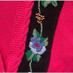 Vintage 90s Knit Pink Dark Floral Embroidered Cardigan Sweater Feminine Romantic Size M Photo 7