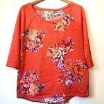 Arizona Jeans ARIZONA JEAN CO Orange Purple White Floral 3/4 Sleeve Knit Tee Top JUNIORS Large Photo 0