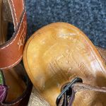 Spring Step L’Artiste couture floral hand painted Leather wedge sandals Size 38 Orange Photo 3