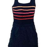 VTG LL Bean Black Stripe One Piece Swimsuit Modest Sporty Attached Shorts USA 8 Photo 0