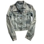 Aeropostale Distressed Cropped Cotton Denim Jacket Size Medium Blue Acid Wash Photo 5