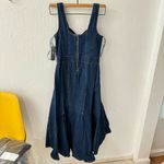 Tractr Denim Farm Western Boho Pleated Tank Zip Back Midi Dress Medium Blue Photo 6