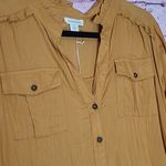 Sundance  MUSTARD RUFFLE ACCENT BUTTON FRONT LONG LINE HI LOW TUNIC BLOUSE S NWT Photo 2