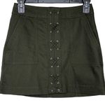 EXPRESS Dark Green Lace Front A Line Mini Skirt Military Army Size 00 Photo 1