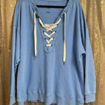 Aerie Light Blue Lace Up Oversized Cozy Sweater Size Med NWOT Photo 0