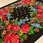 None Vintage Black Soft Woven Bandana Neck Tie Scarf Wrap Bright Floral Print Photo 7