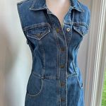 Etica Denim Jean Sleeveless Dress Small Button Western Minimalist Eco Casual Blue Photo 4