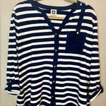Anne Klein  Woman’s Top Gold Buttons Blue & White Strips (111) Photo 0