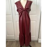 Donna Morgan  Faux Leather V-Neck Twist Detail Midi‎ Dress Burgundy Size 14 Photo 1
