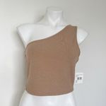 One Shoulder crop Tank Top LARGE 4TH + Reckless beige sleeveless NWT Tan Photo 1
