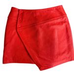 Zadig & Voltaire  Red Leather Panel Mini Skirt Asymmetric Hem Size 36 Small NWT Photo 3