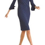Chico's  Navy Blue Polka Dot‎ Flared Sleeve Sheath Dress Size 3/XL/16 New Photo 0