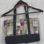 J.Crew Madras Plaid Patchwork Tote Style Purse Photo 9