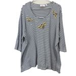 Quacker Factory Embroidered Bee Rhinestone Striped Cotton Knit Top Size 2X Photo 1
