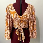 BAND OF THE FREE Libby Gold Floral Bell Sleeve Cropped Top Button Up NWT Small Photo 4