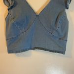 Ashley Stewart 6.  Denim Crop Top With Ruffle Sleeves With Zipper Back Size 16 Photo 4