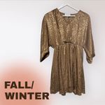 Bronze Animal Print Slip On Dress Small Brown Photo 2