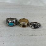 Source Unknown 3 Boho Rings Set Silver Leaves Gold Black Stripes Turquoise Howlite 5.5, 6, 6.5 Photo 2