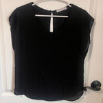 Three Eighty Two Womens Sheer Blouse Cap Sleeve Keyhole Back Pockets XS Black‎ Black Photo 0