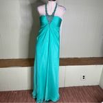 Cache Vintage Y2K Mermaid Fairy Fantasy ‎ Turquoise Beaded Halter Prom Gown 4 Photo 2