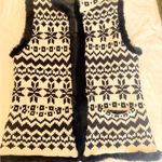 Talbots Black and Cream Nordic Patterned Cardigan Vest Photo 0