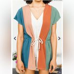 Entro ☀️EUC Colorblock Romper Size L Linen Blend Drawstring Waist Photo 2