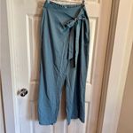 High Waisted Tie Side Wide Leg “Forget Me Not Light Blue” Work Pants Blue Size L Photo 8