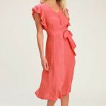 NWT Lulus Capri Coast Button Front Midi Dress Size Large Coral Pink Photo 9