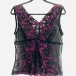 Sheer Mesh Tank S Embroidered Floral Velvet Trim Burgundy Black Sexy Intimate Photo 0