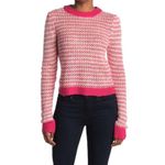 WAYF  Open Knit Stripe Crewneck Sweater White Pink Photo 2