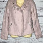 Belle Vere Size S Pink Tweed Fringe Trim Moto Blazer Jacket Photo 3