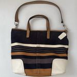 Coach  Hadley Shoulder Tote Dual Straps Striped Canvas Leather Travel Bag Photo 0