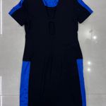 Sandro Stretchy Shift Dress with Blue Satin Detail Photo 6